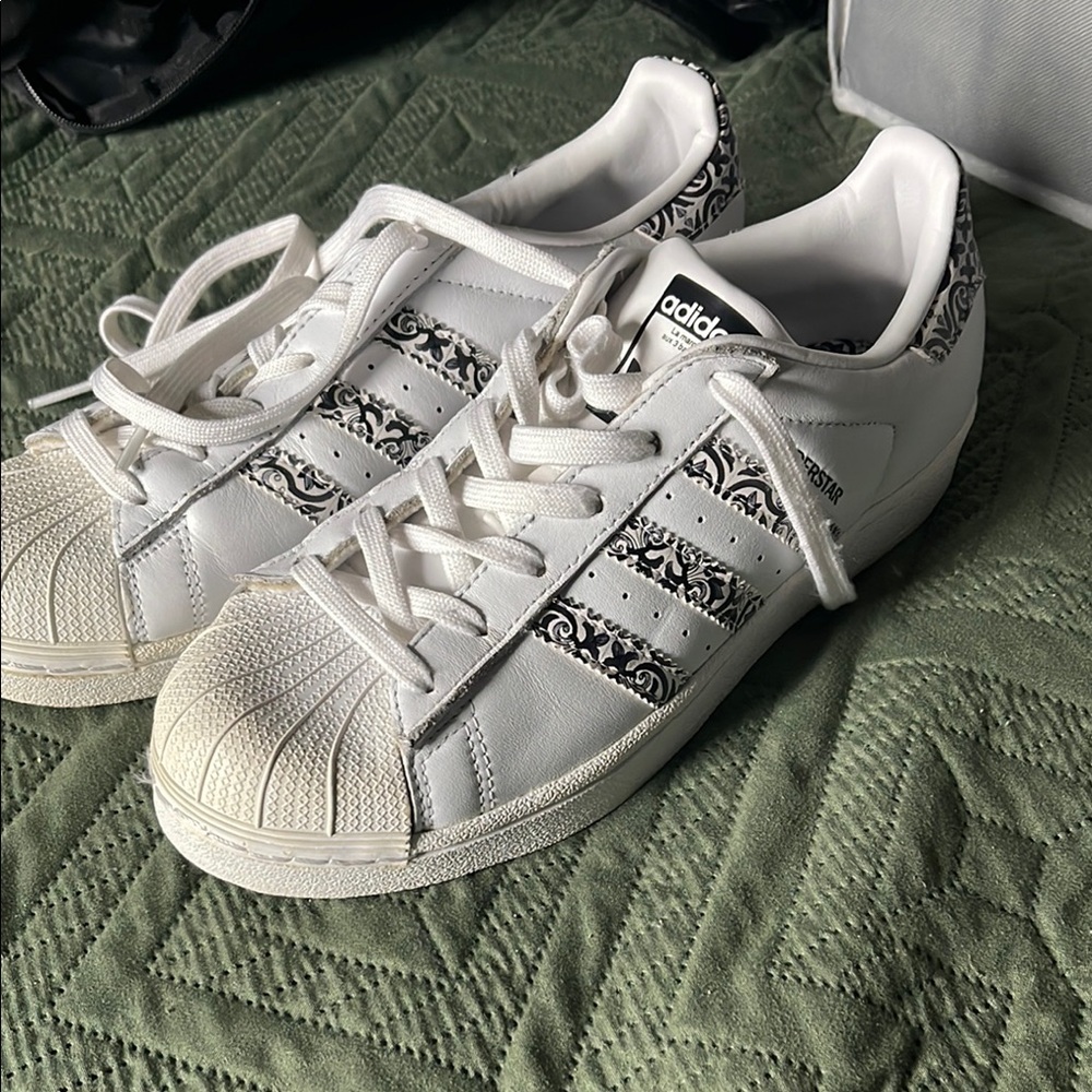Adidas White Sneakers with Black Pattern